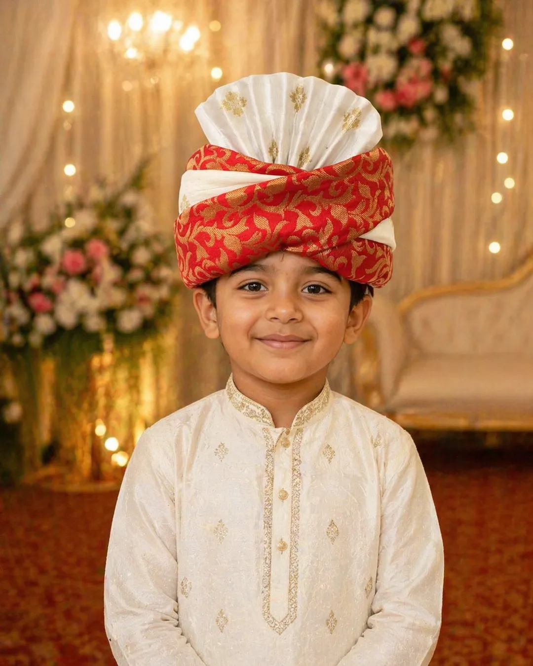 Red & Ivory Brocade Wedding Kids Safa