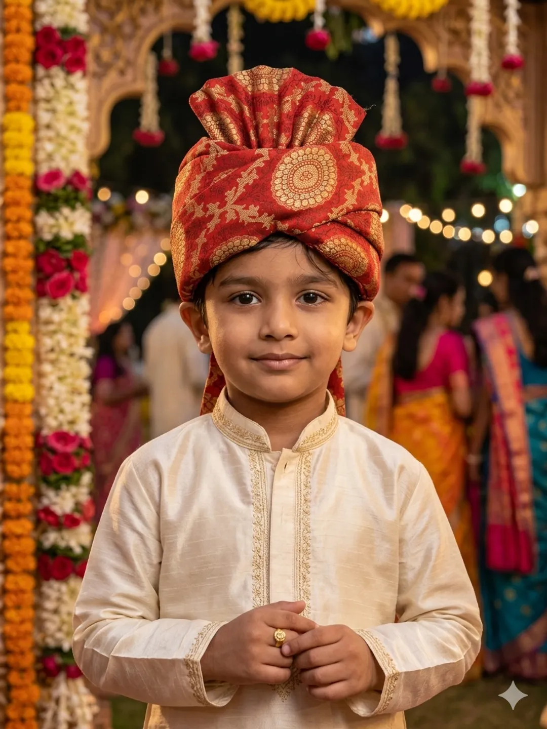 Red Banarasi Motif Sarbala Pagdi
