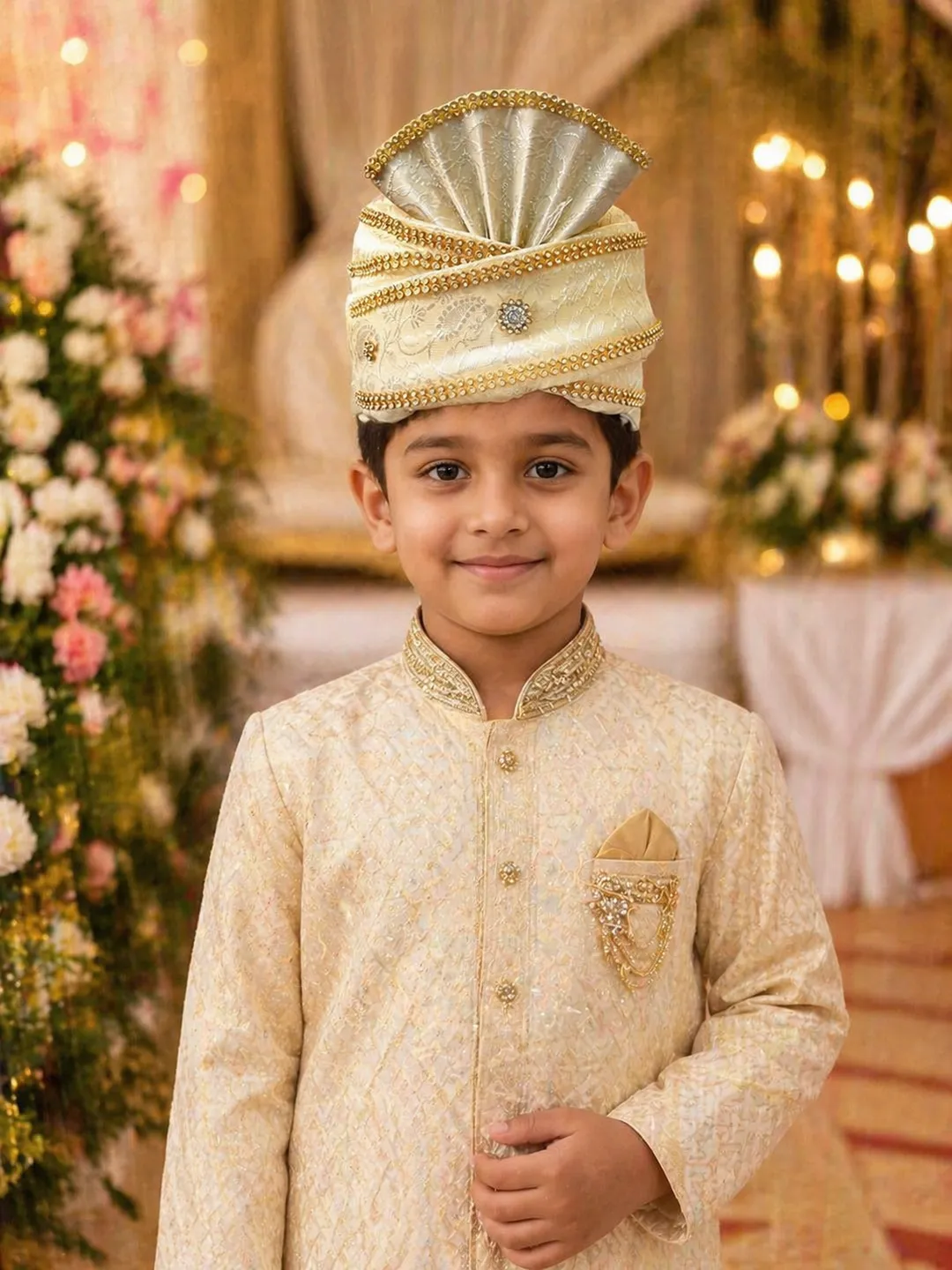 Ivory Royal Fan-Style Sarbala Pagdi
