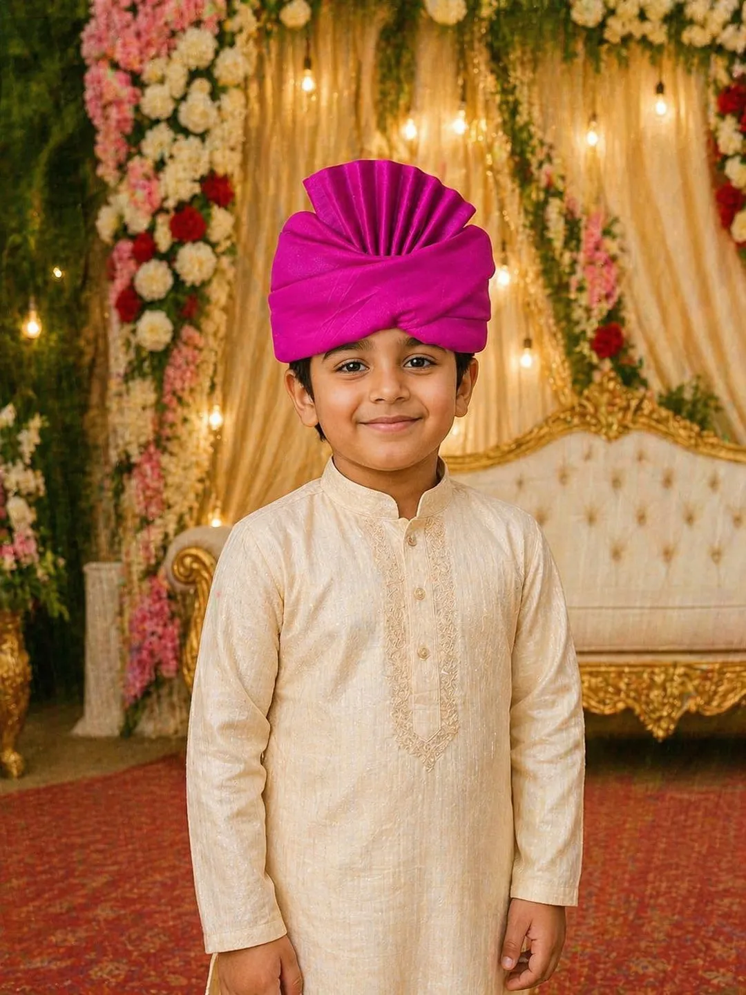 Rani Pink Satin Fan Sarbala Pagdi