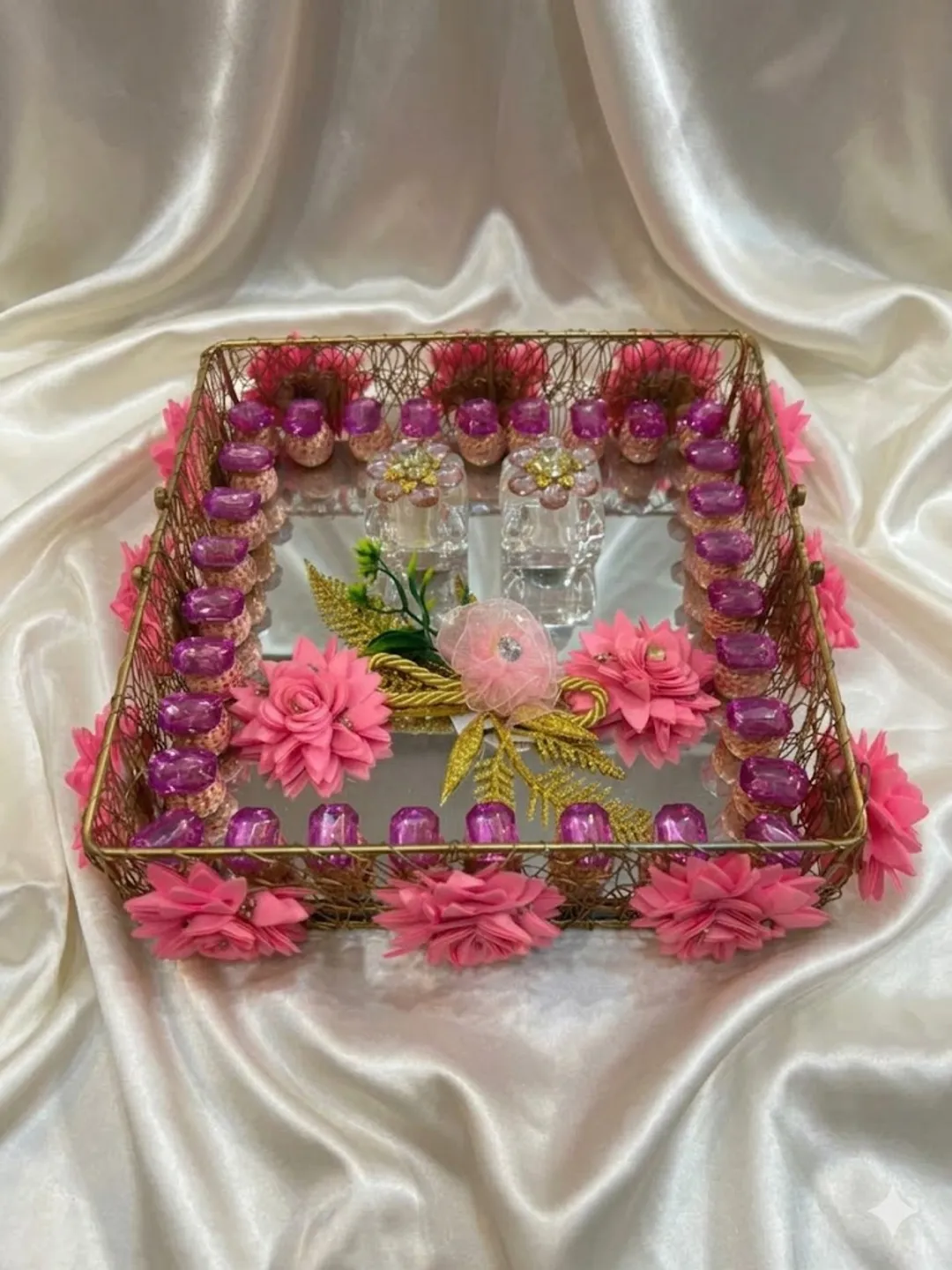 Blush Pink Floral Mirror Ring Ceremony Platter