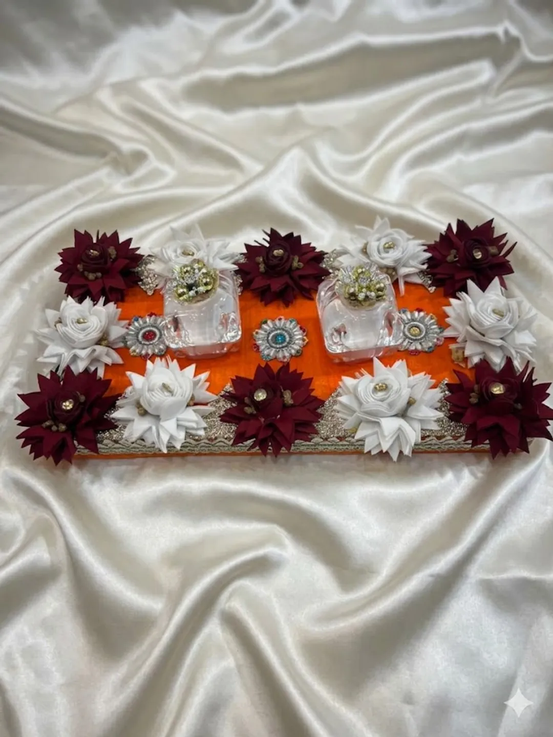 Regal Maroon & Ivory Floral Ring Ceremony Platter