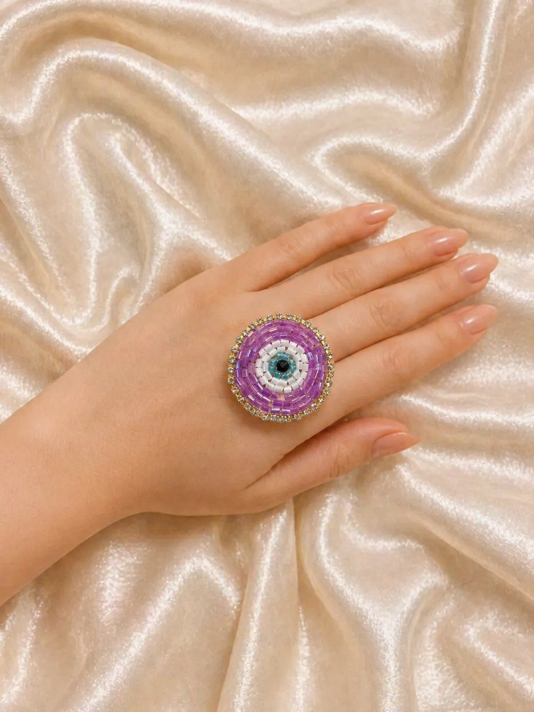 Lavender Aura Evil Eye Statement Ring