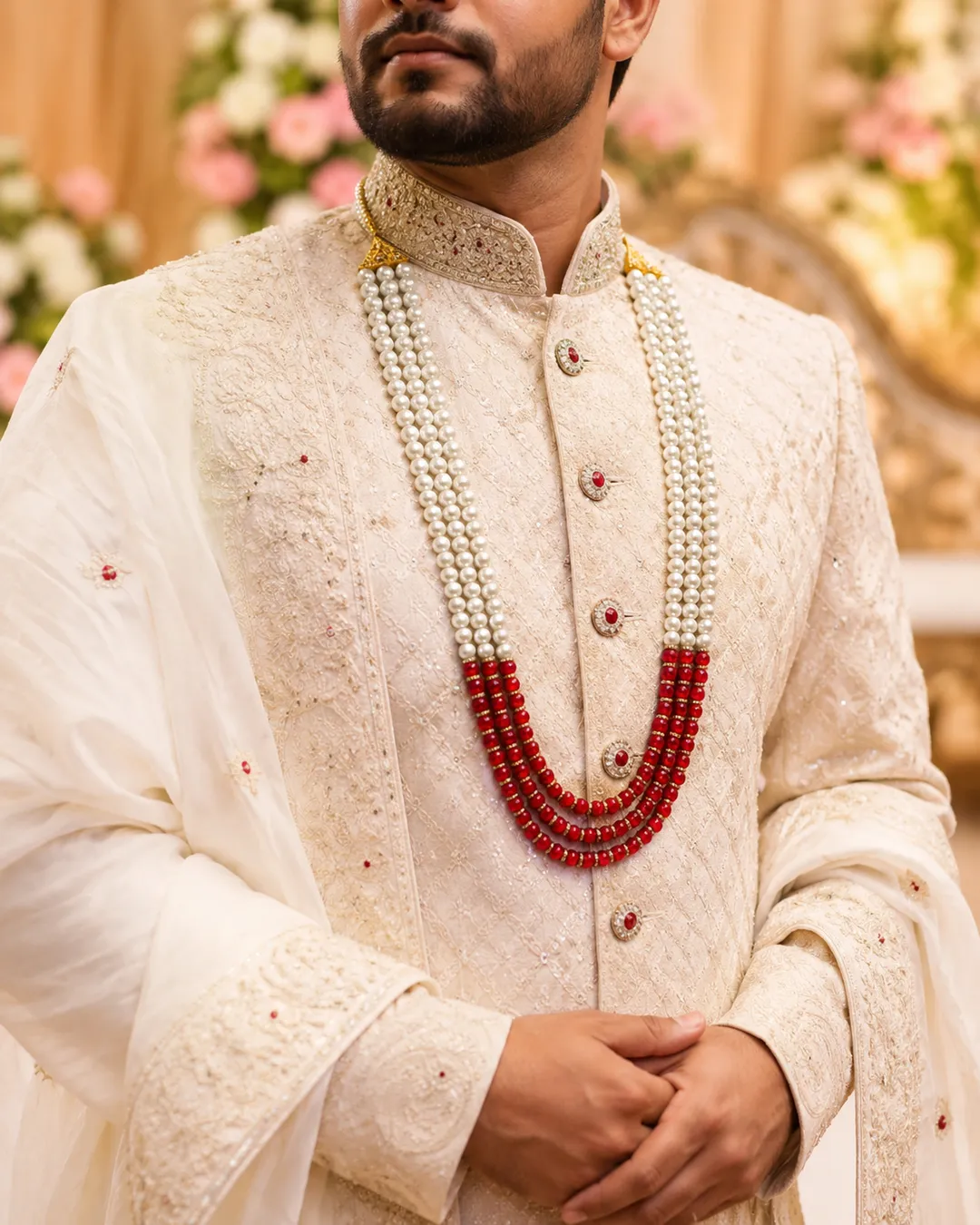 Royal Pearl & Ruby Beaded Multi-Layer Haar