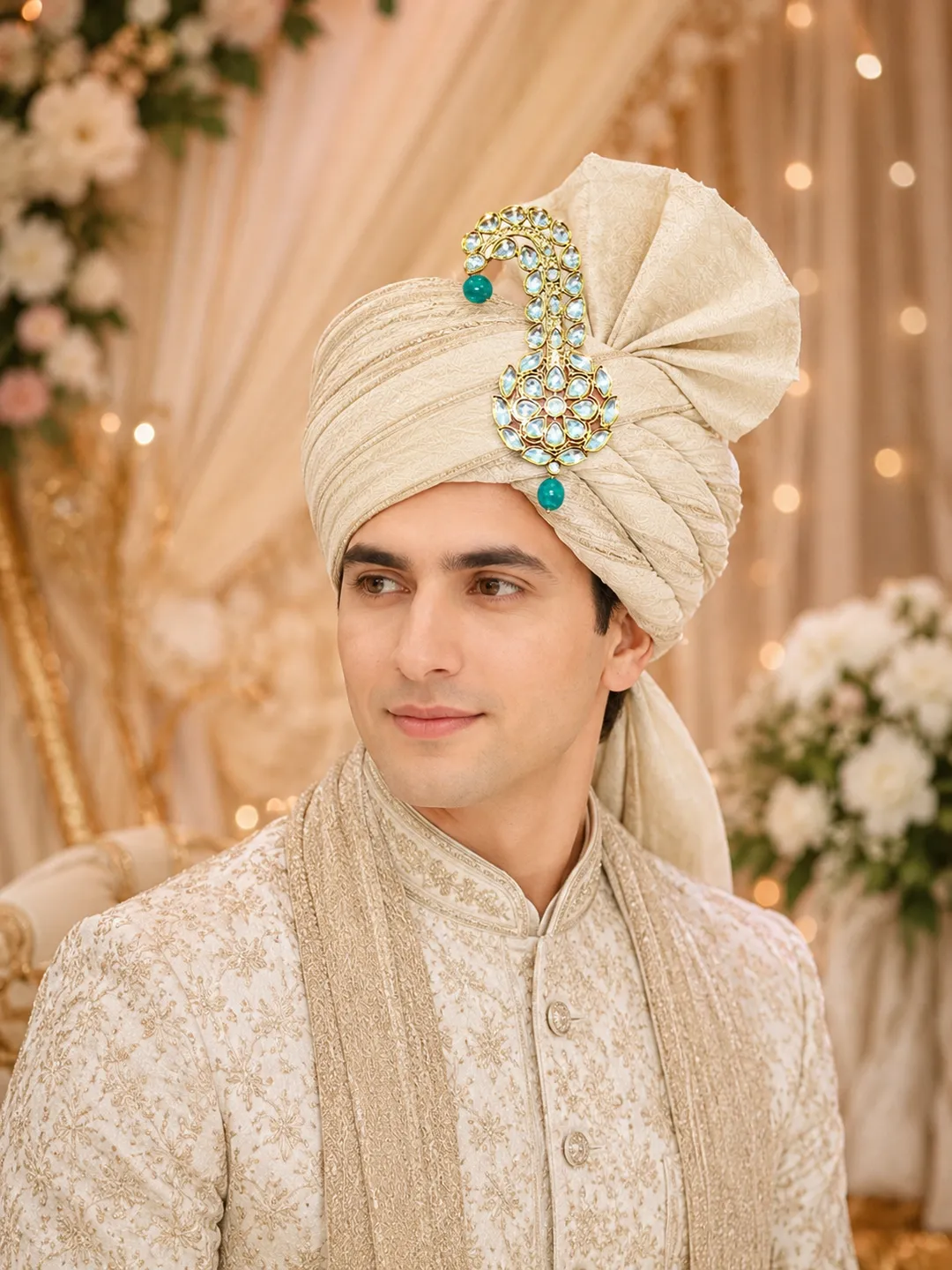 Aqua Royale Paisley Kundan Kalgi