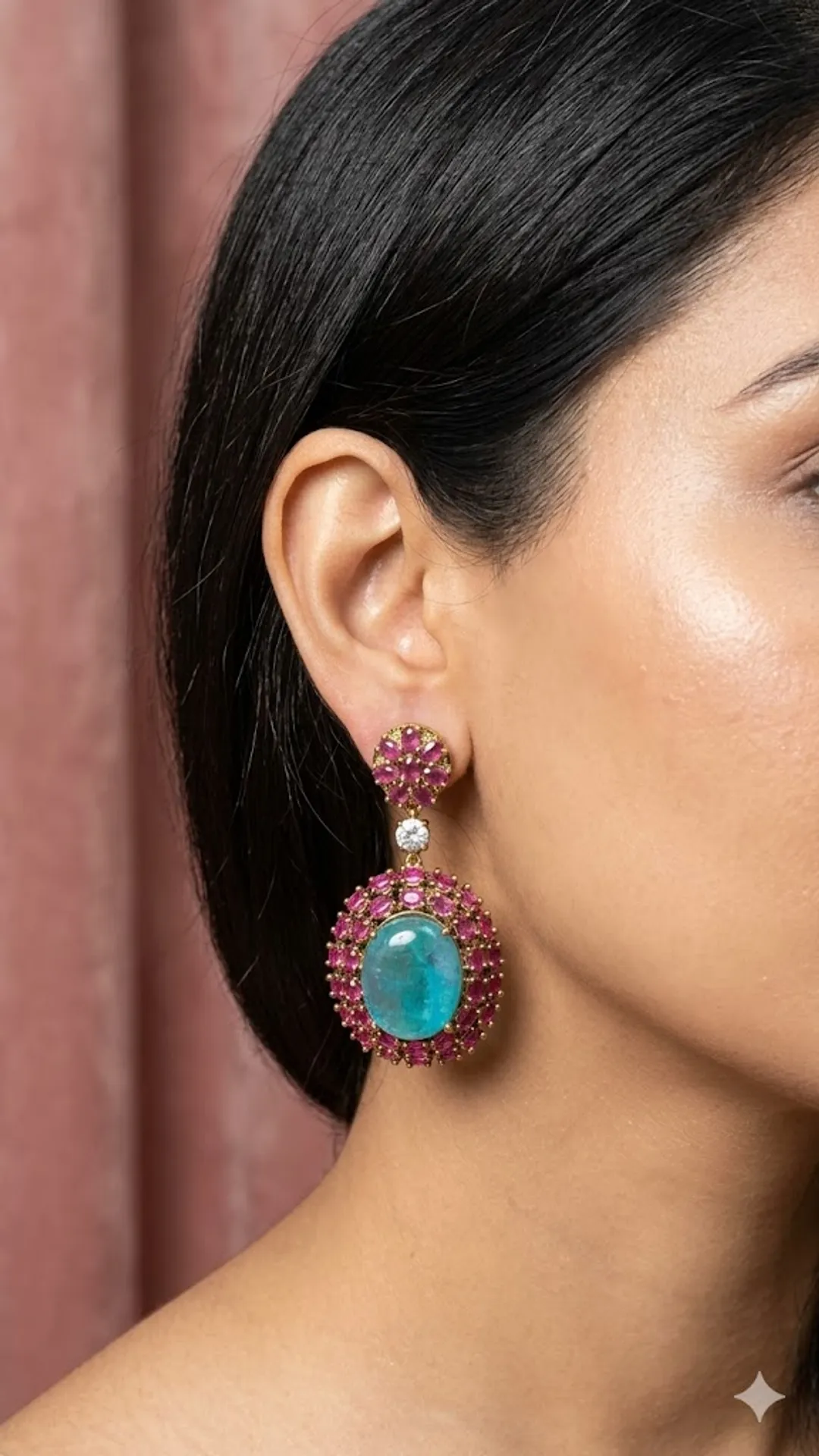 Royal Azure Ruby Halo Earrings