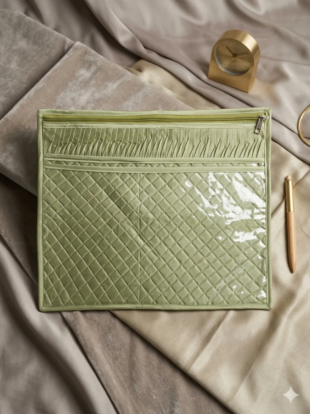 Green Quilted Saree Cover