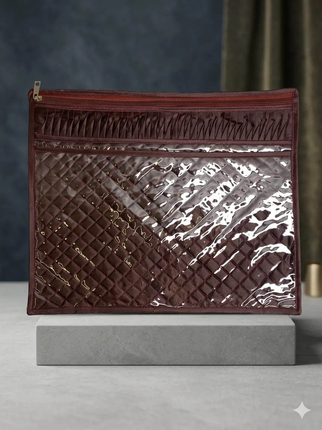 Brown Quilted Saree Cover