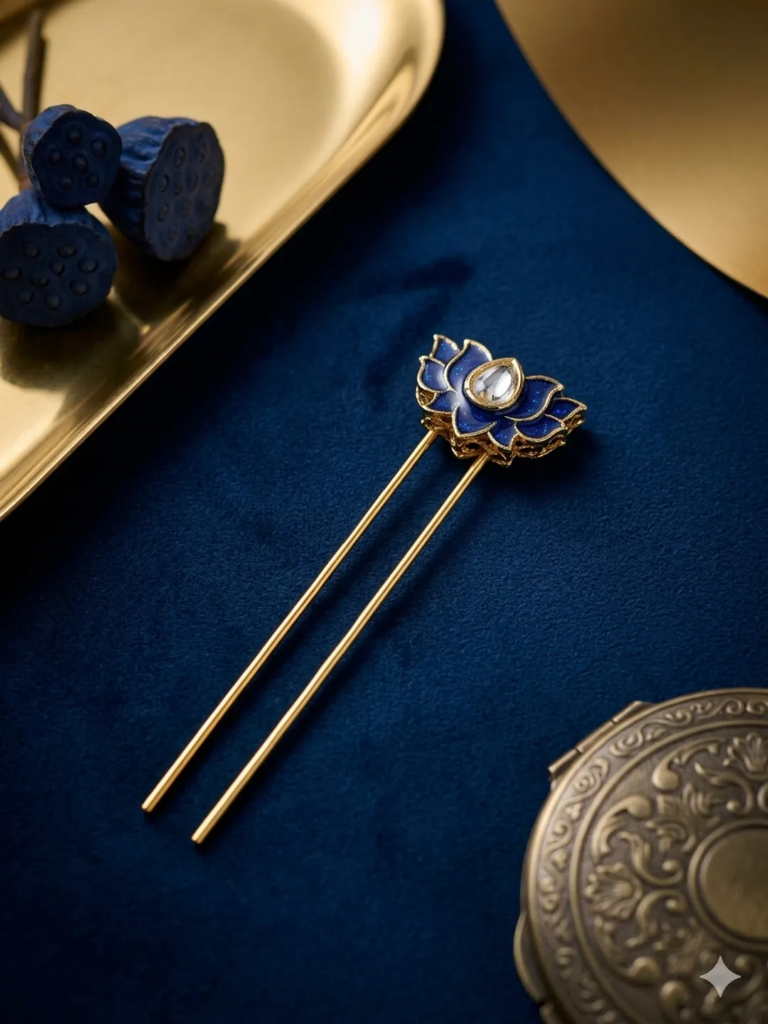 Royal Blue Lotus Hairpin (pack of 6)