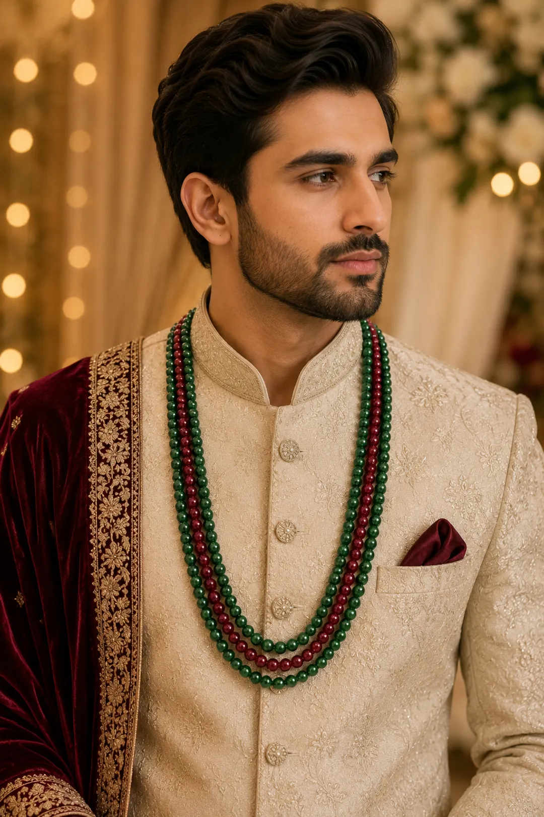 Heritage Ruby Green Beaded Groom Mala