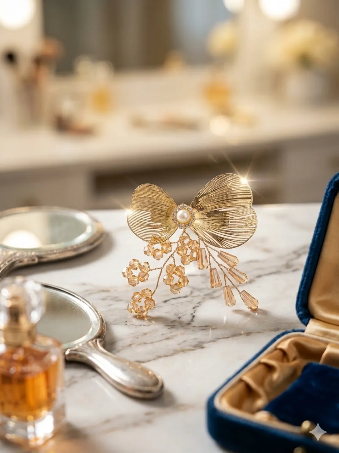 Golden Crystal Bow Clip (pack of 4)