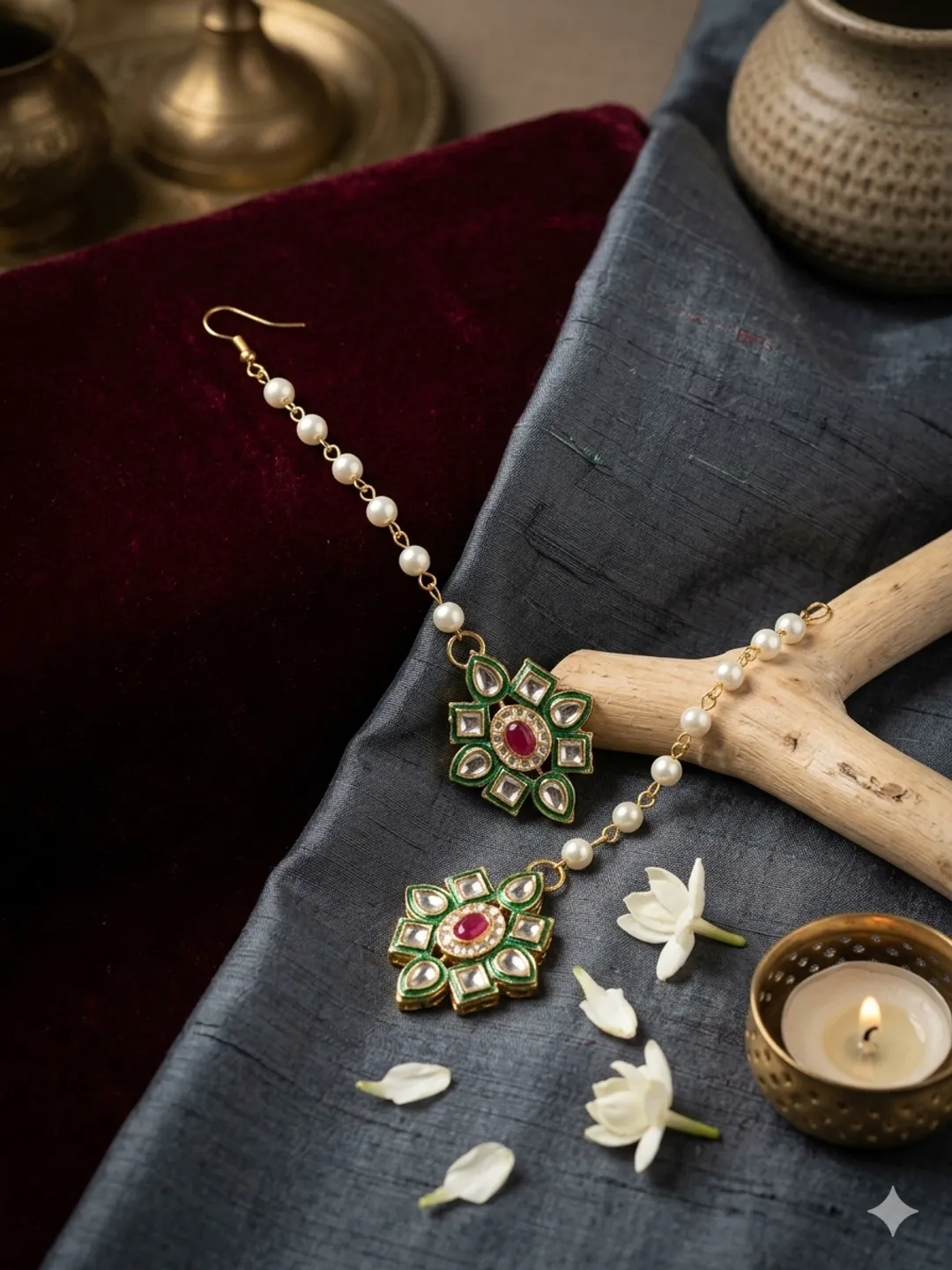 White Kundan Mang Tikka