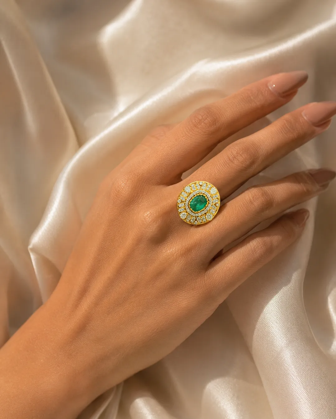 Emerald Royale Halo Statement Ring