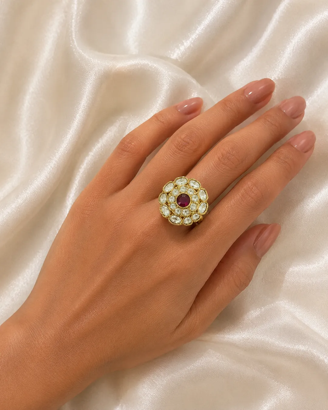Royal Garnet Halo Statement Ring