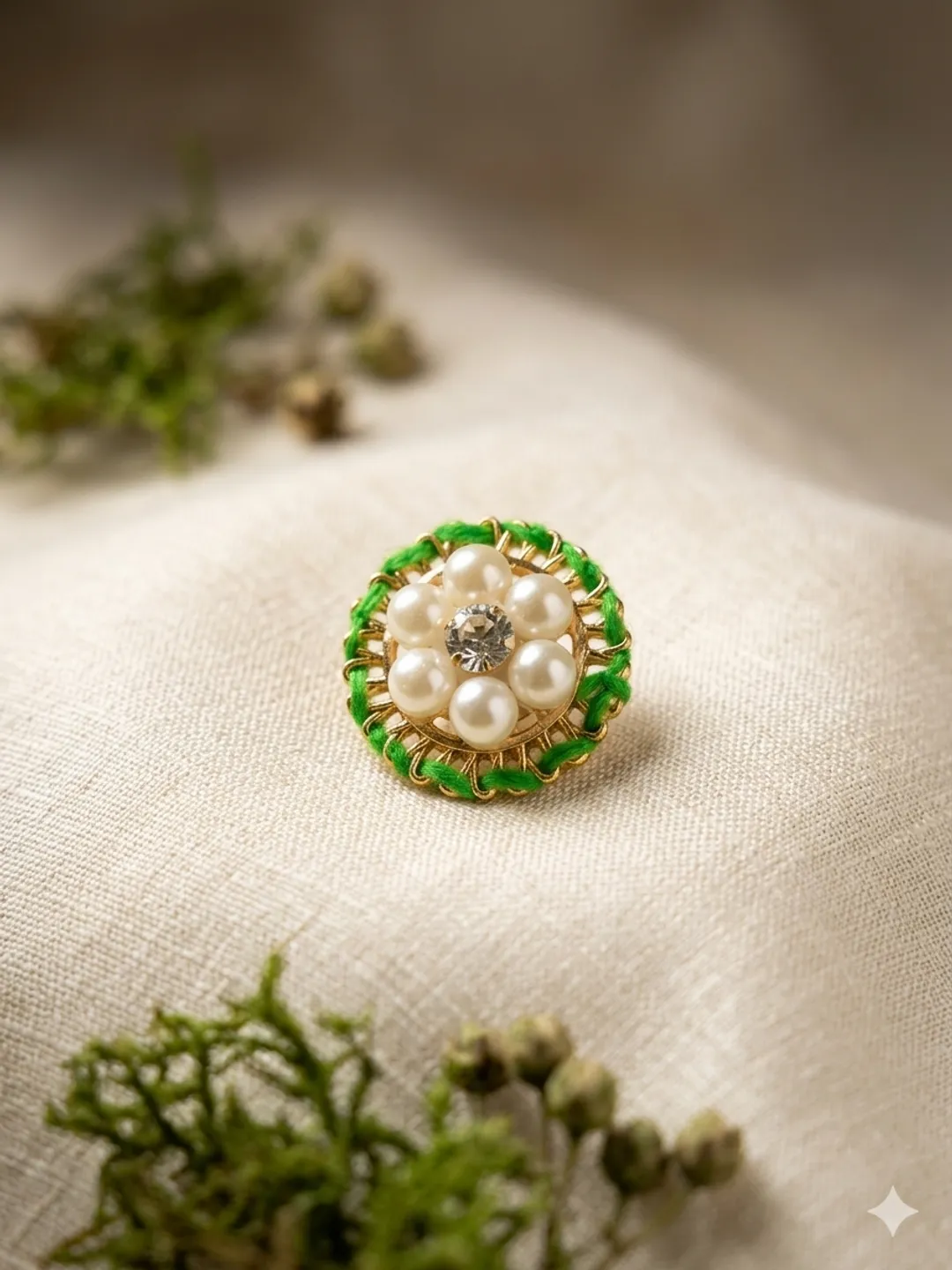 Green Pearl Blossom Ring