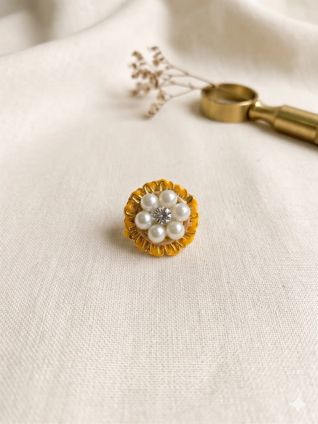Yellow Pearl Blossom Ring