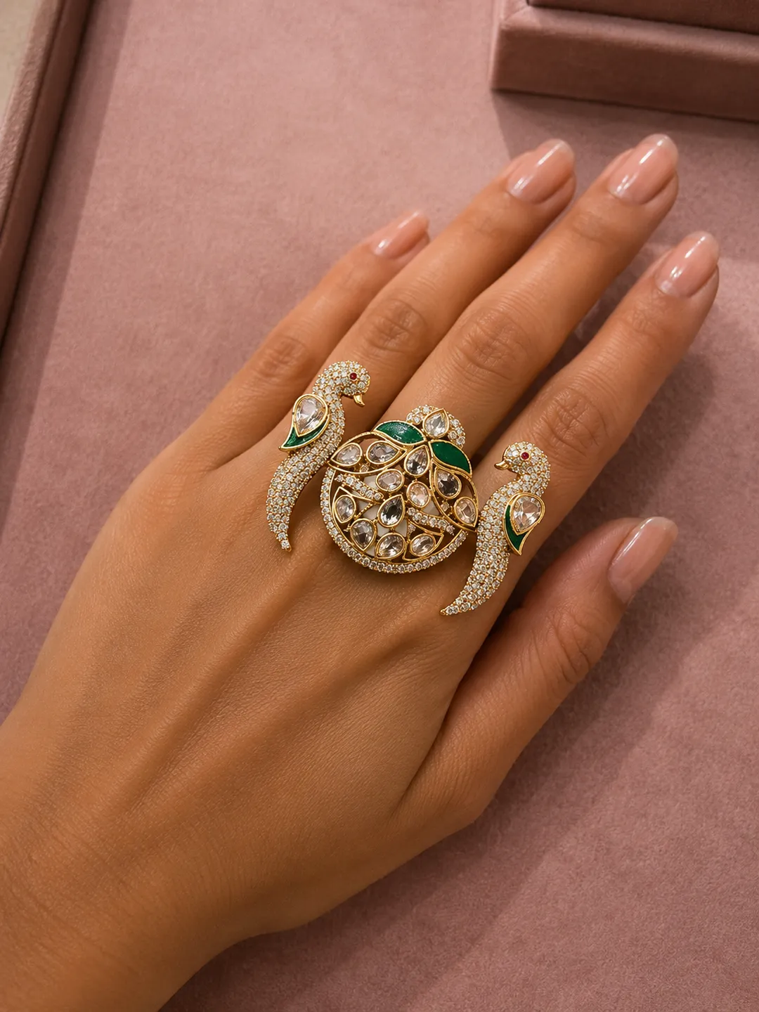 Royal Peacock Kundan Statement Ring