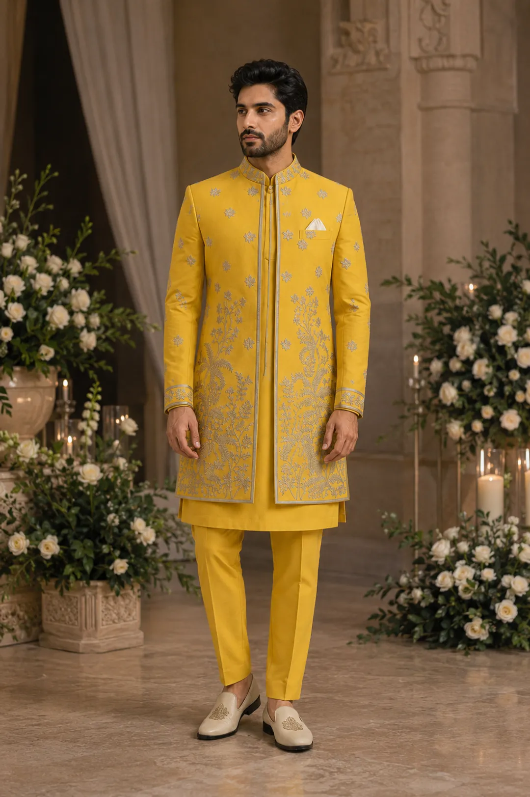 Sunburst Embroidered Achkan Set