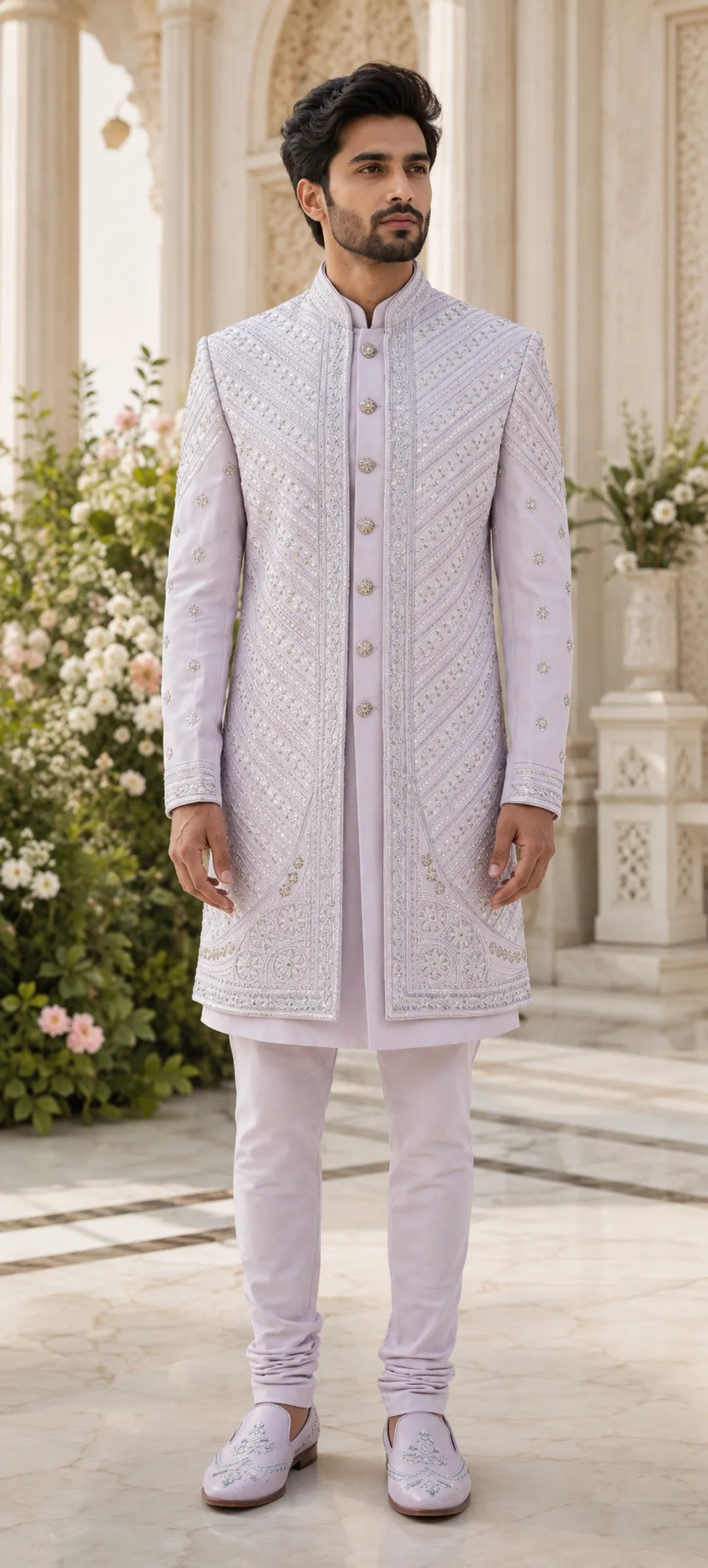 Ivory Lilac Royal Sherwani