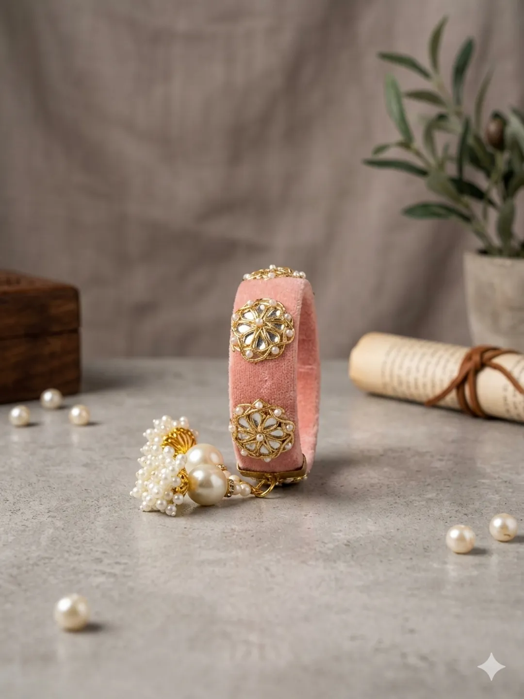 Peach Hand Embroidered Bangle