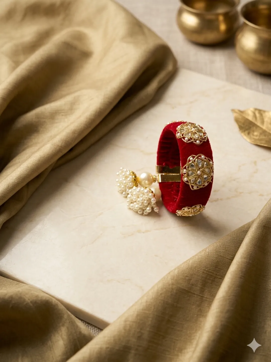 Red Hand Embroidered Bangle