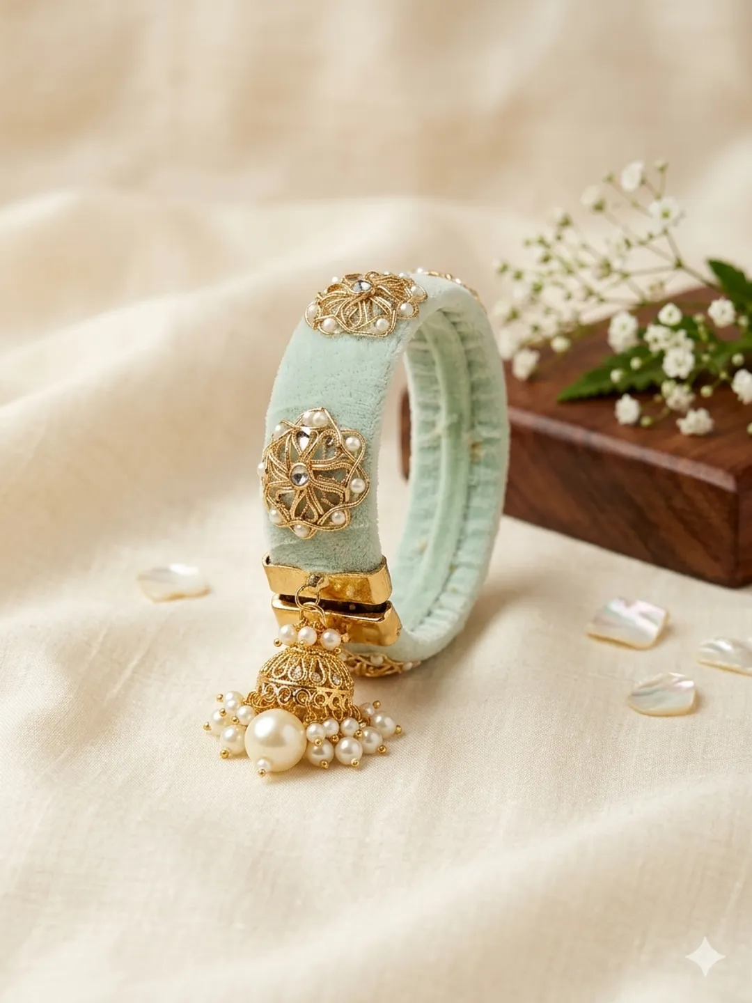 Mint Green Hand Embroidered Bangle