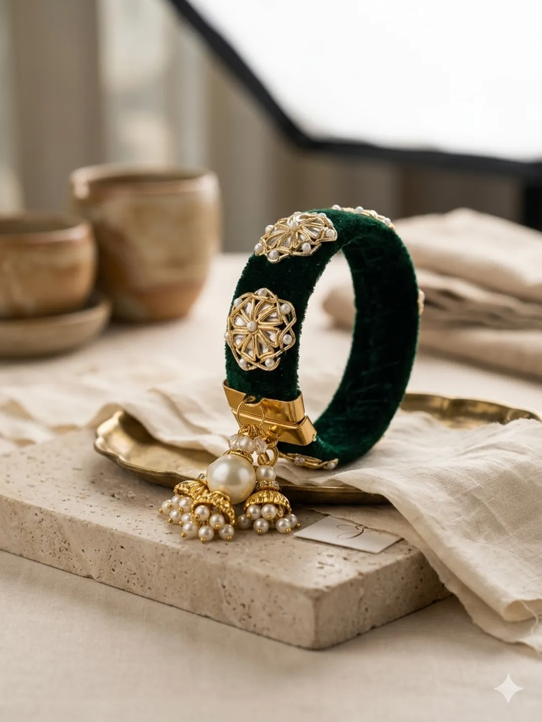 Green Hand Embroidered Bangle