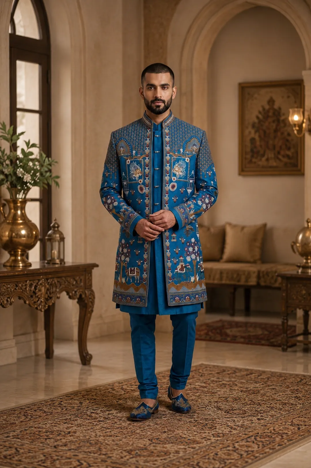 Heritage Zari Blue Sherwani