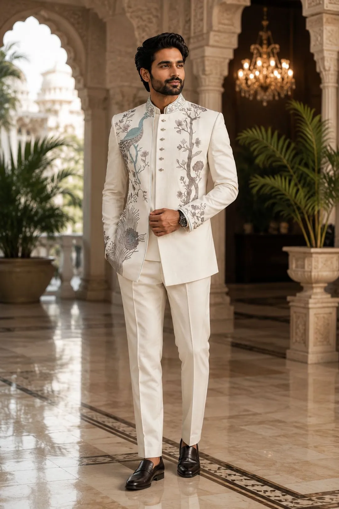 Ivory Peacock Royale Bandhgala