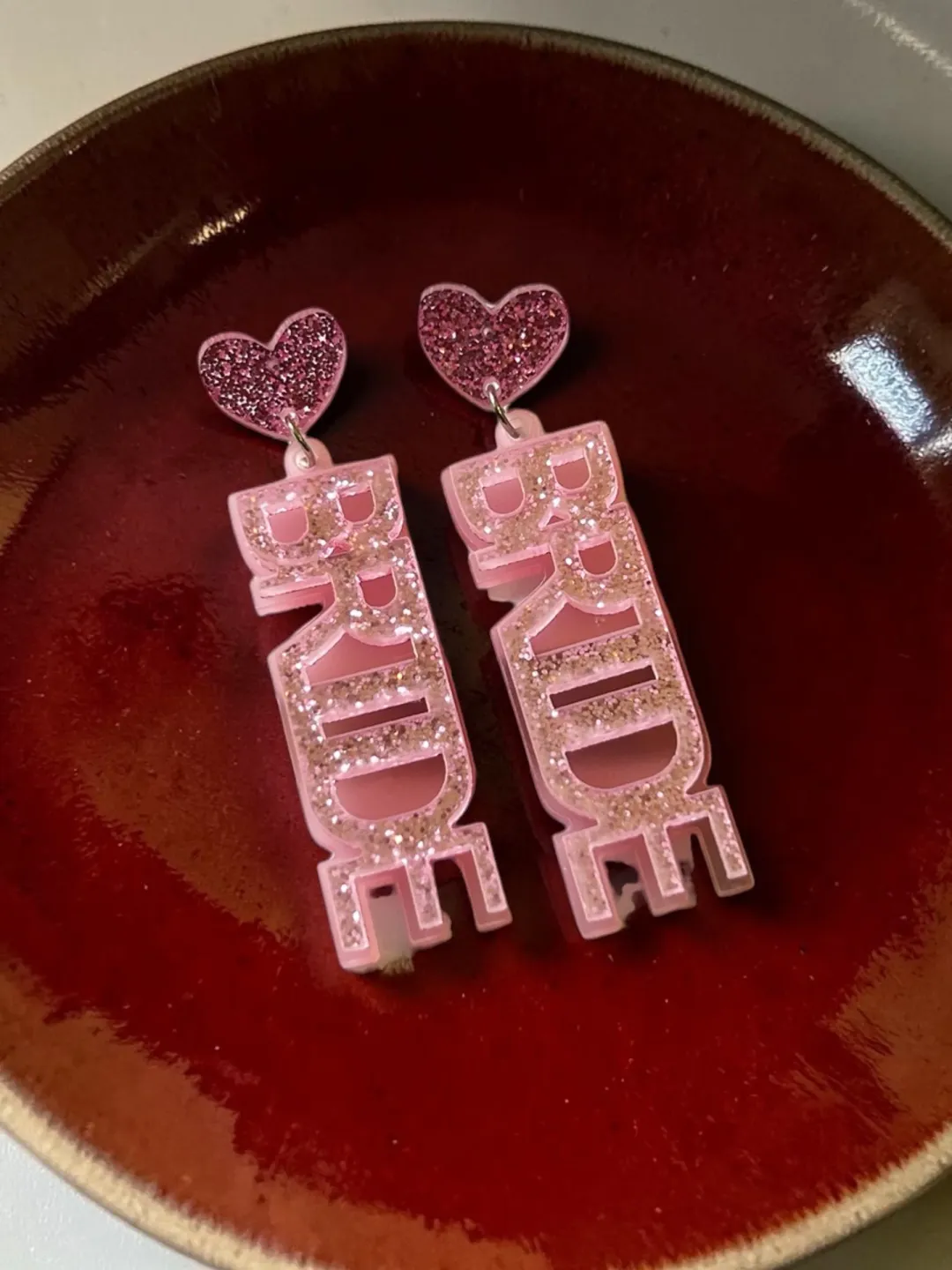 Pink Bride Acrylic Earrings