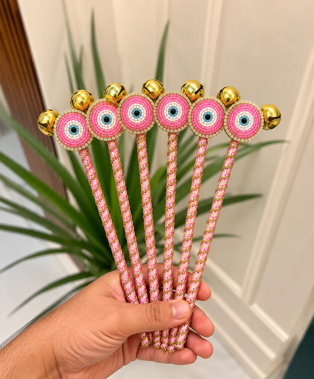 Pink Ghungroo Sticks (Pack of 10)