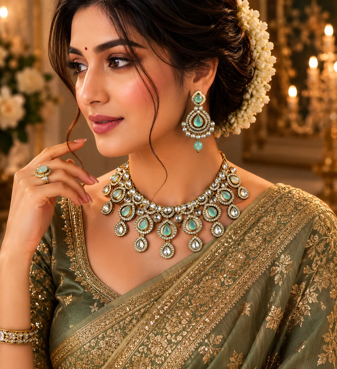 Mint Noor Polki Necklace Set