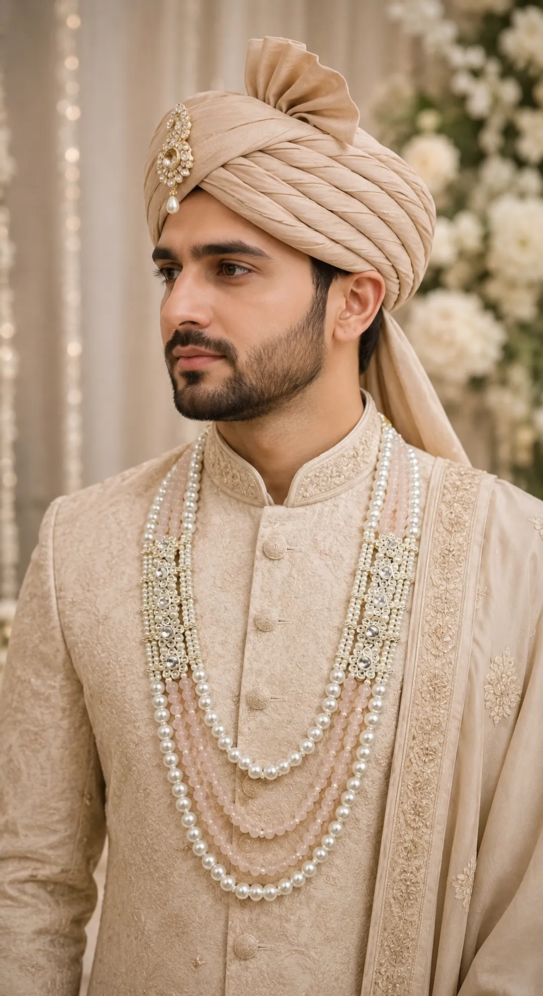 Groom's Pearl Beige Mala
