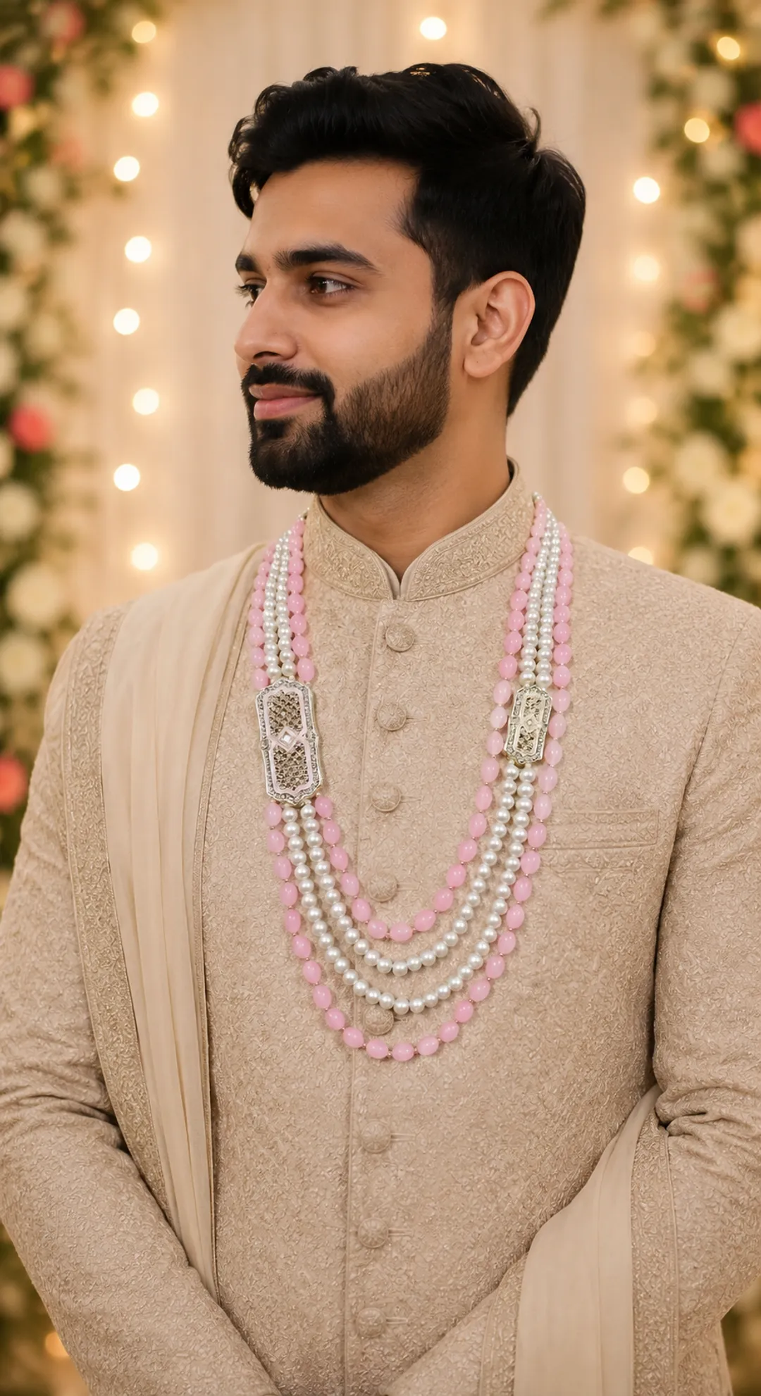 Pink Premium Pearl Sherwani Mala