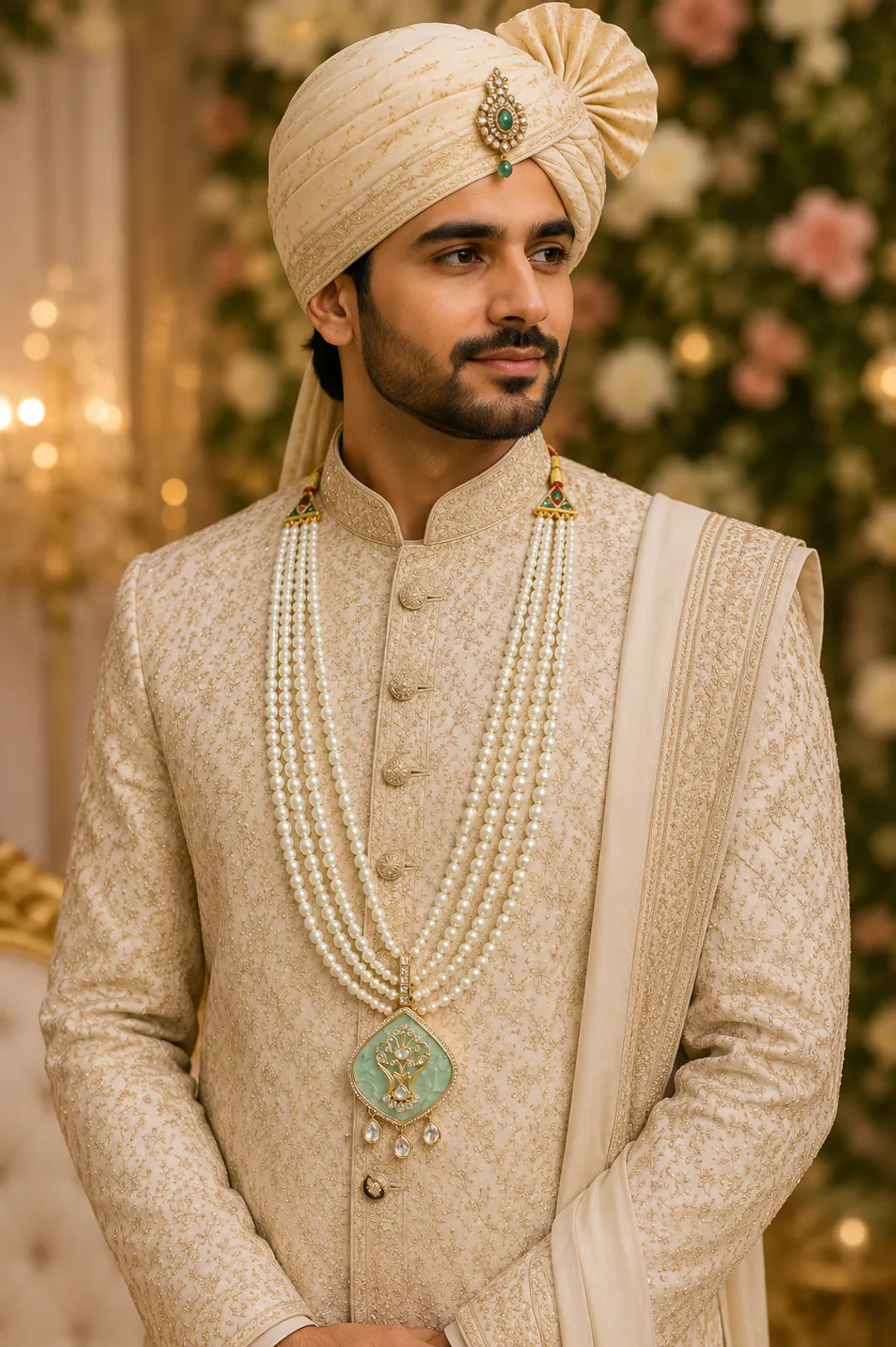 Mint Pearl Heritage Groom Mala.