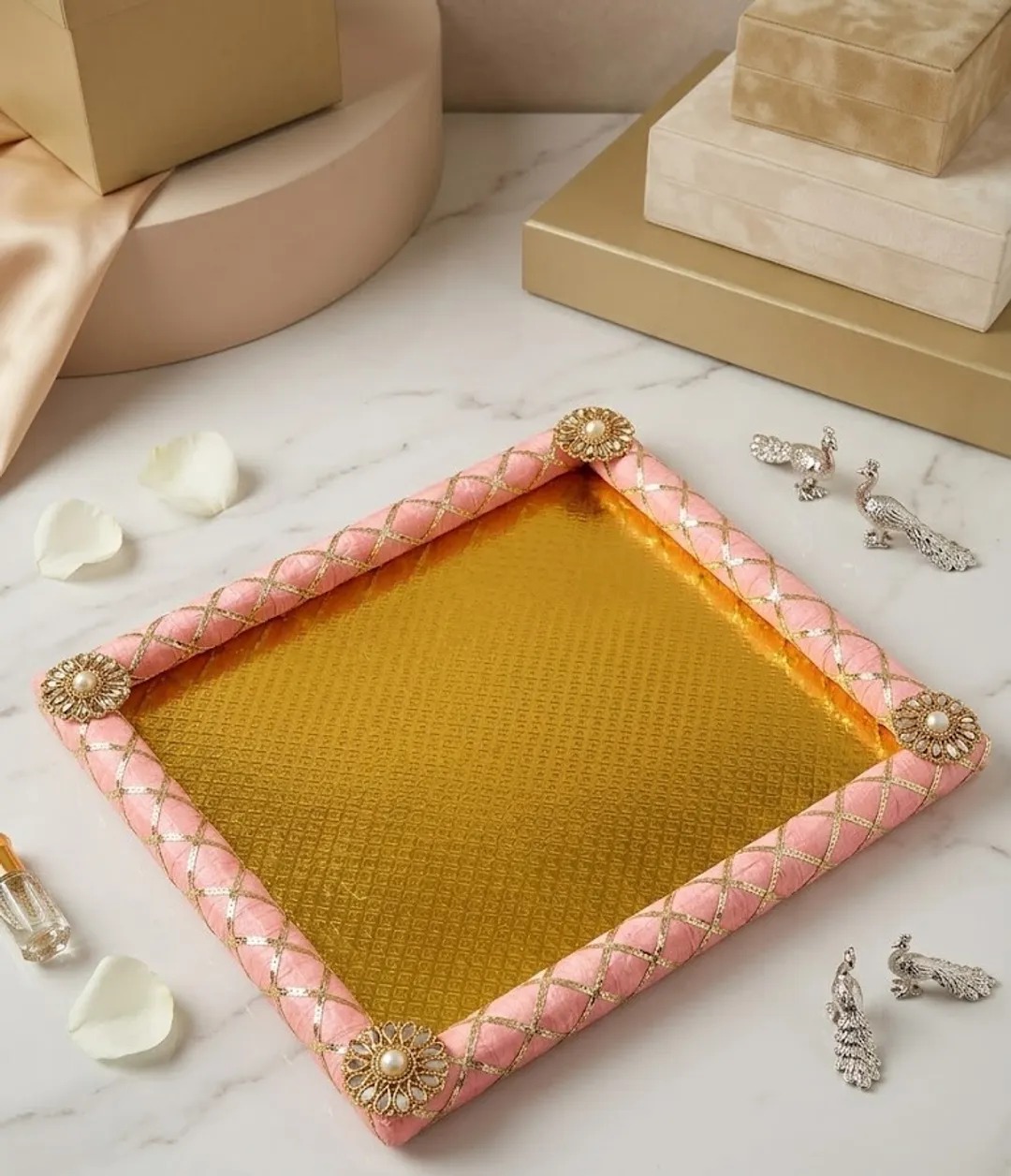 Peach and Gold Floral Shagun Tray