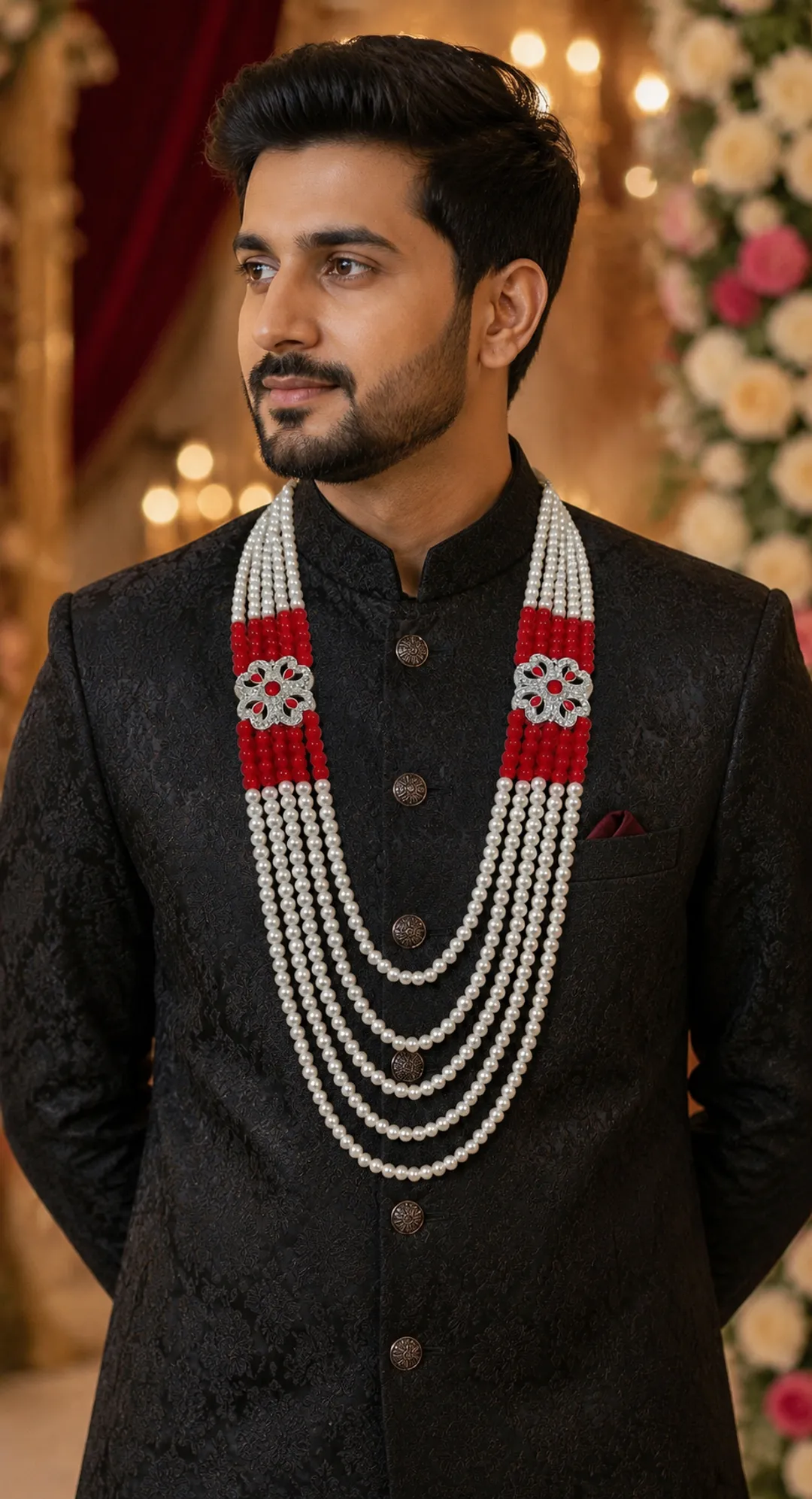 Red and Pearl Groom's Necklace