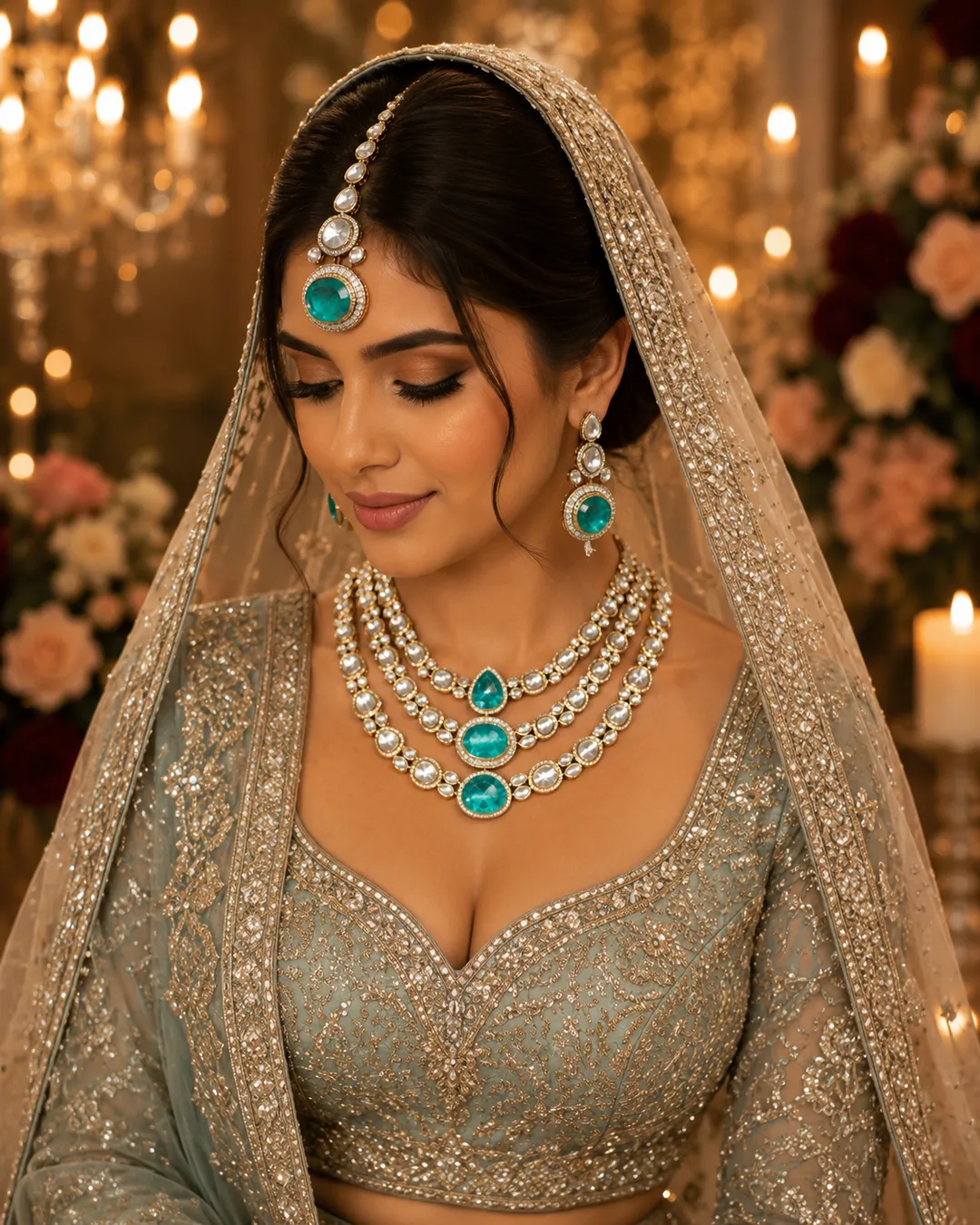 Celestial Aqua Kundan Bridal Set