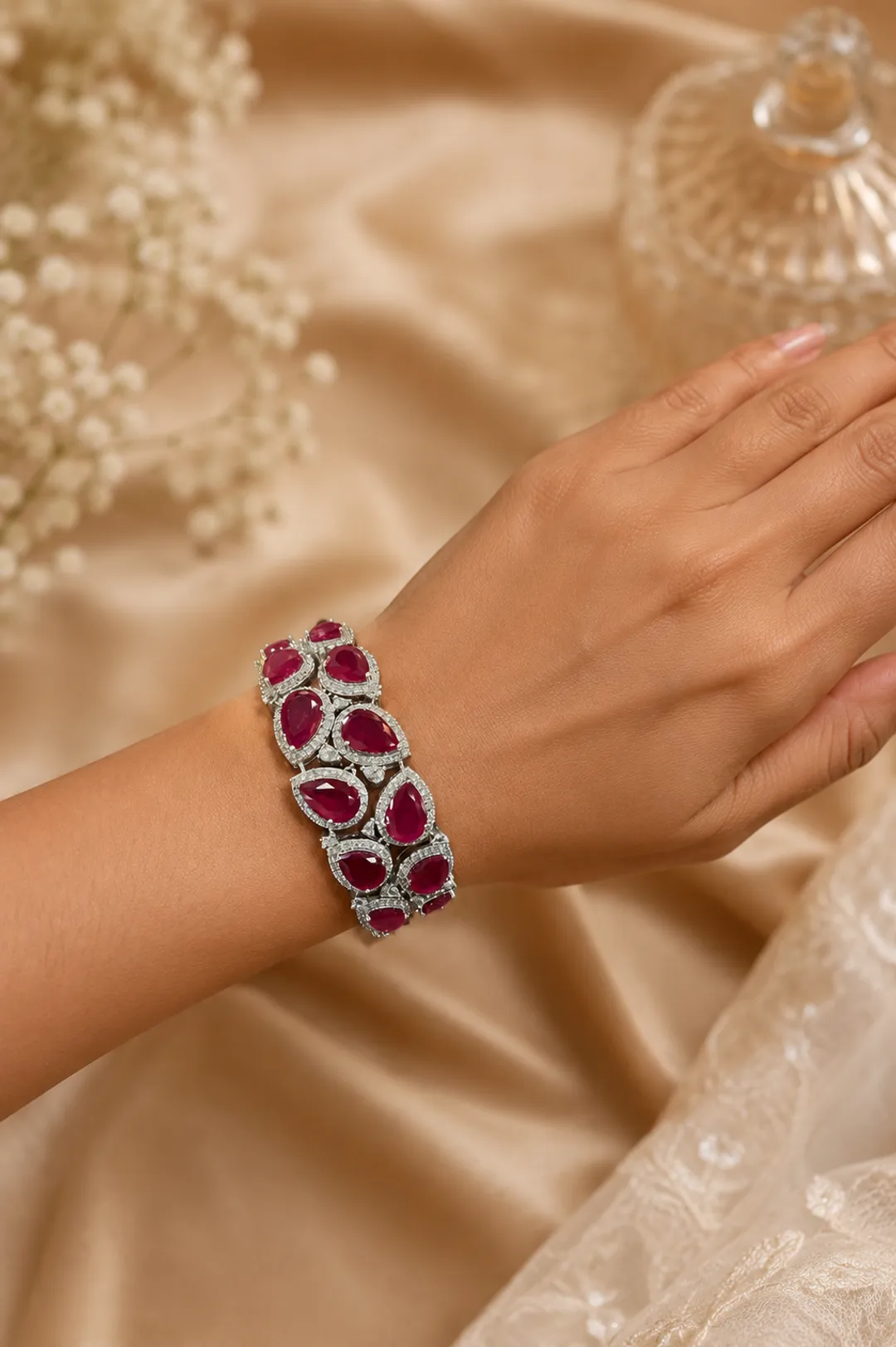 Diamond Halo Ruby Bracelet