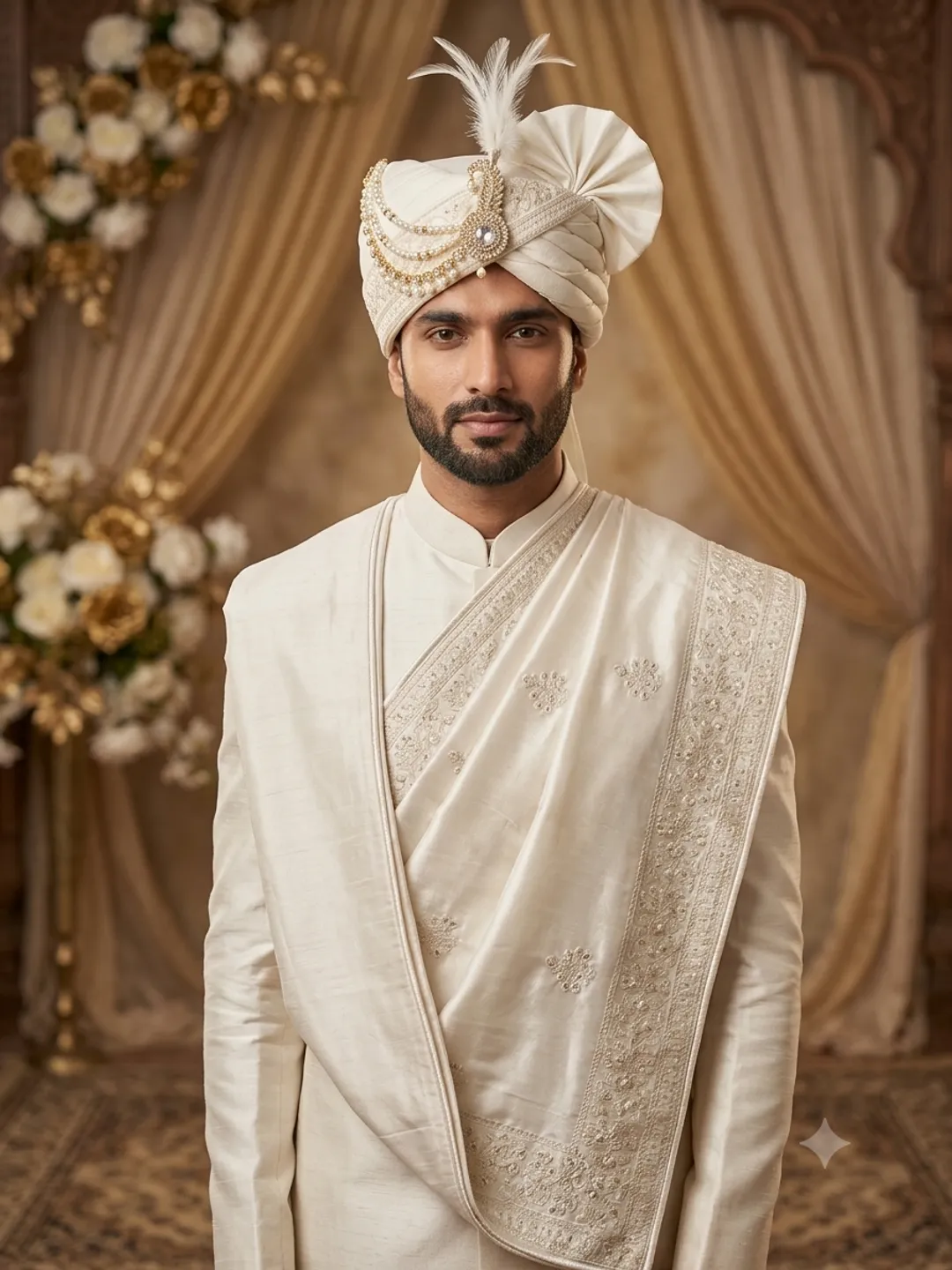 Ivory Feather Pagdi Set