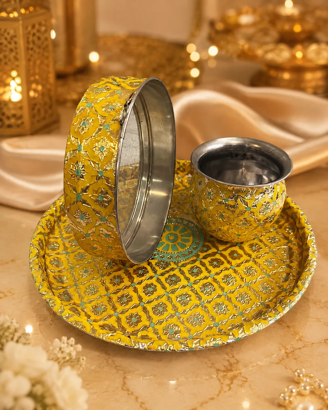 Yellow Meenakari Thali Set