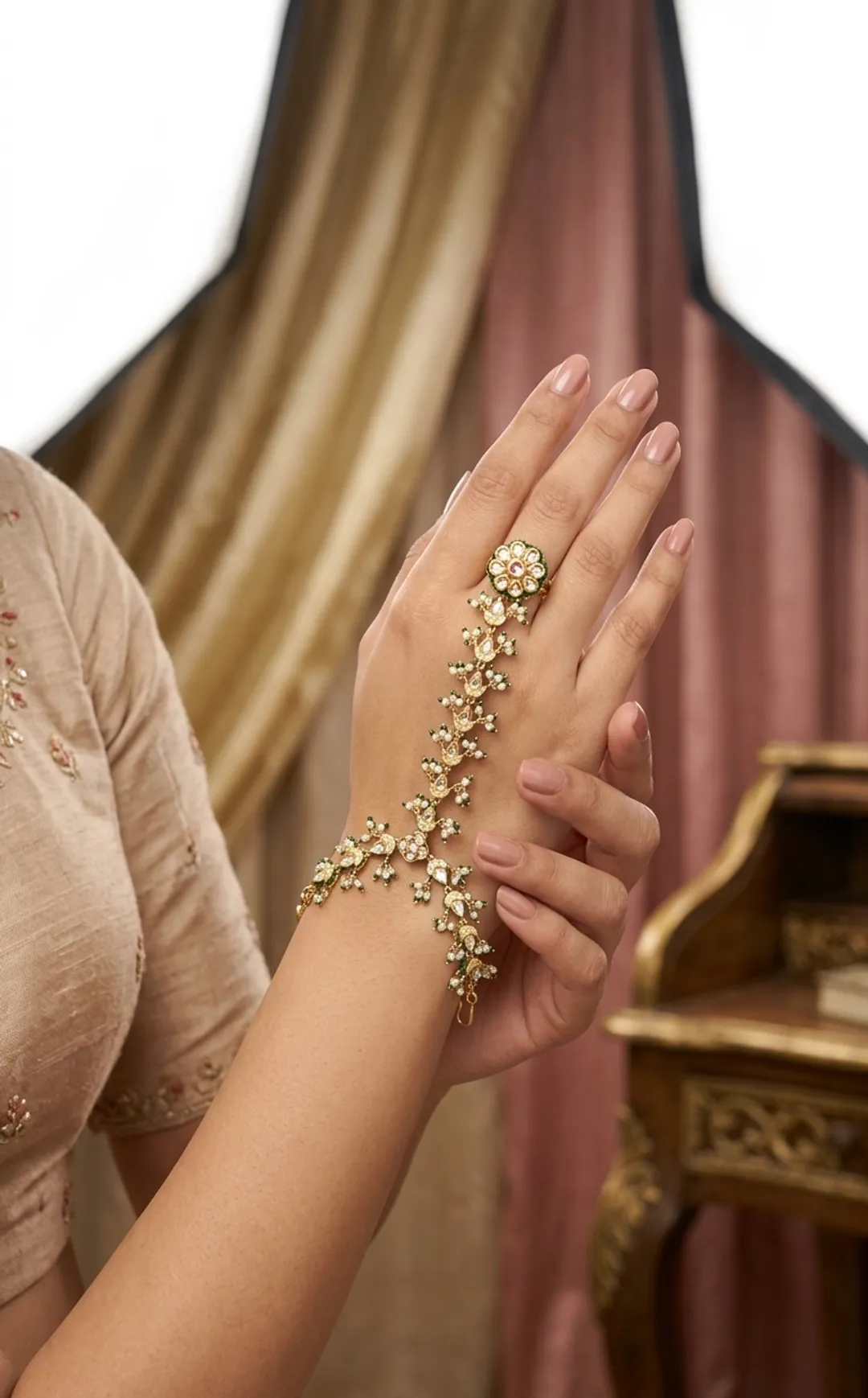 Kundan Floral Handchain