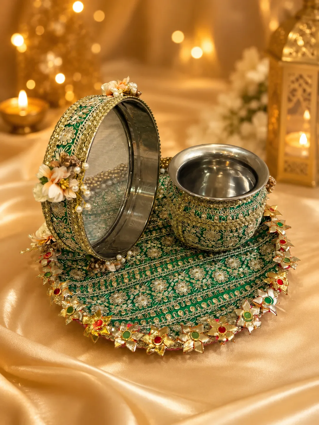 Royal Emerald Karwachauth Thali Set