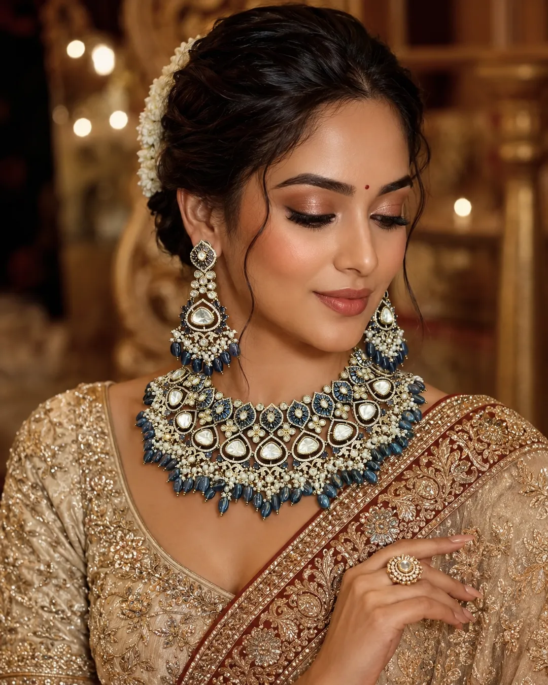 Midnight Sapphire Kundan Bridal Necklace Set