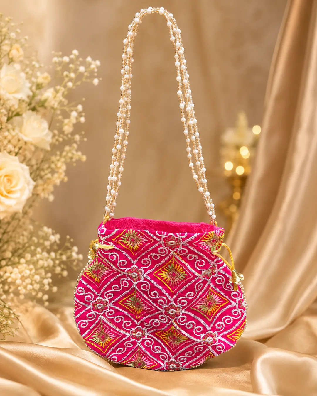 Rani Pink Pearl Potli Bag